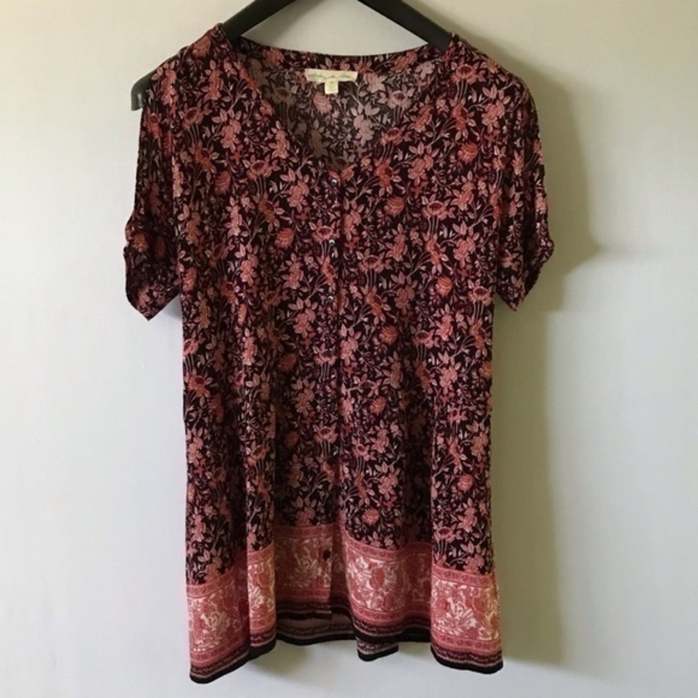 Staring At Stars, floral print light button down dress, S, peekaboo sleeves